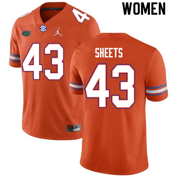Women #43 Jake Sheets Florida Gators College Football Jerseys Sale-Orange